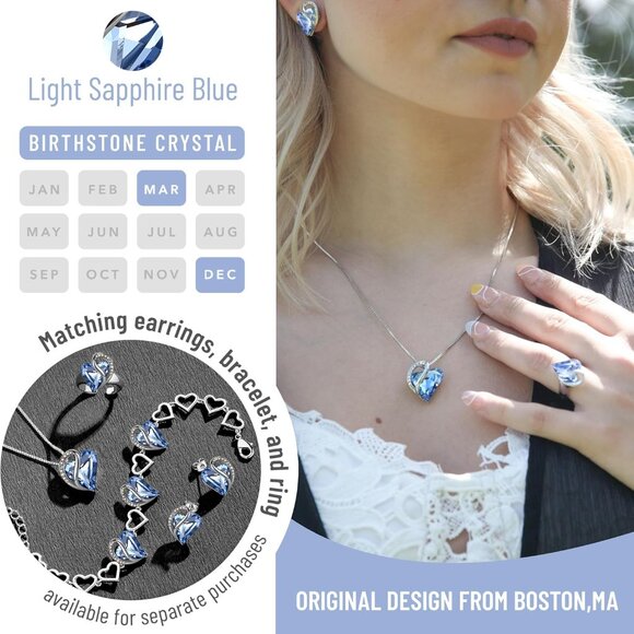 Necklaces for Women Infinity Love Birthstone Heart Crystal Pendant Silver Plated - Picture 4 of 6